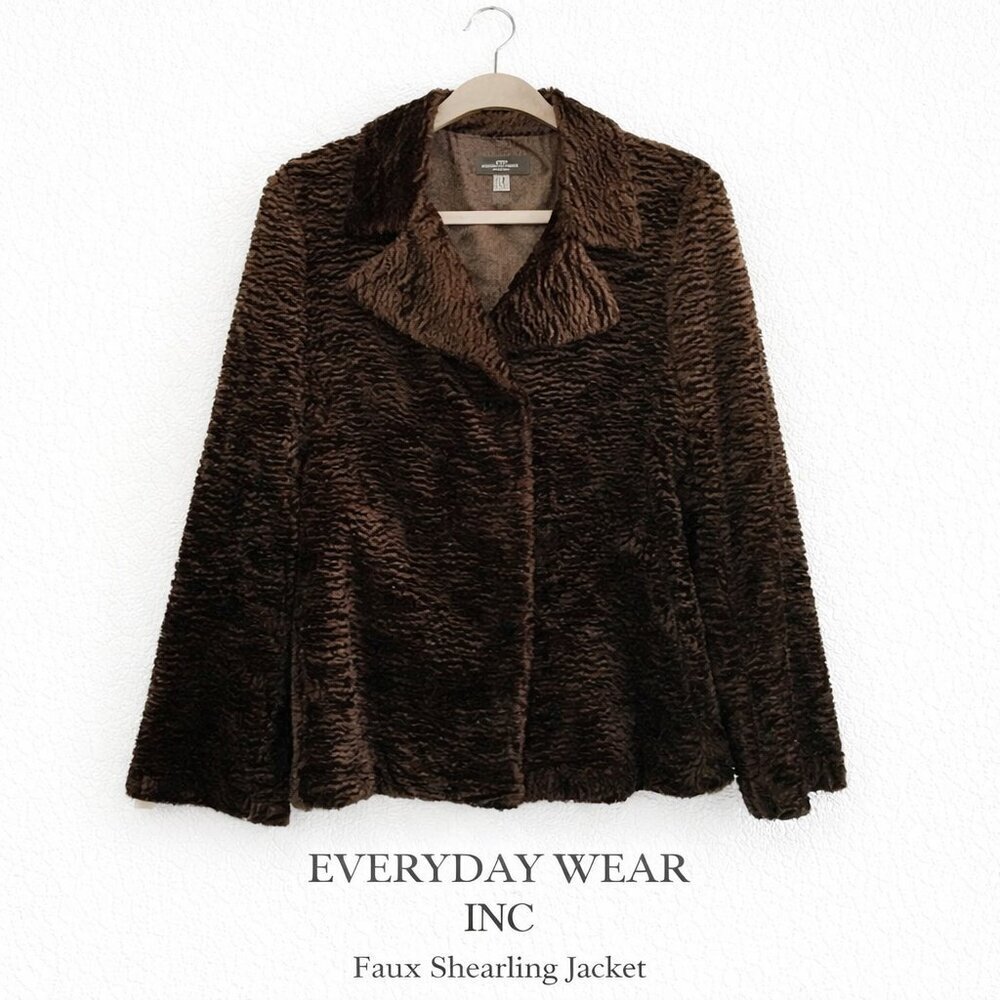 INC Chocolate Brown Faux Shearling Curly Jacket Women’s Medium